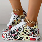 Damen Graffiti Druck Lage Turnschuhe