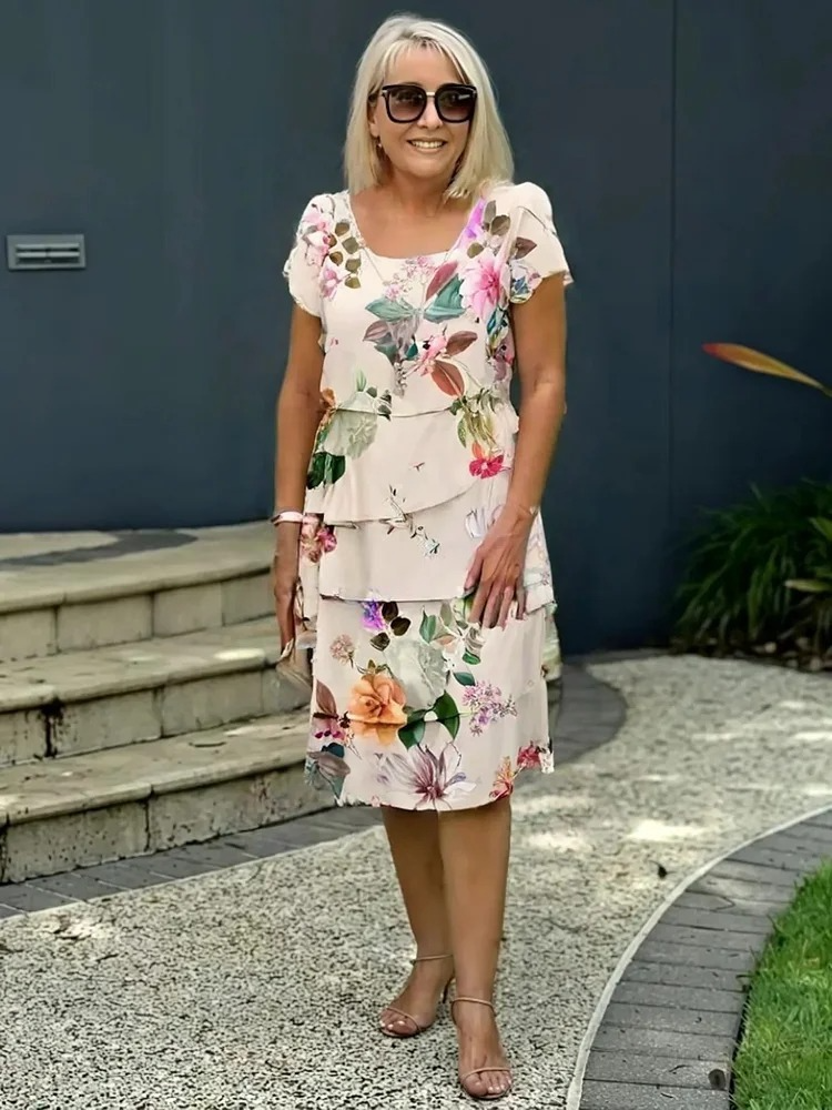 R&B | Blumenrüsche Kleid In Lagen