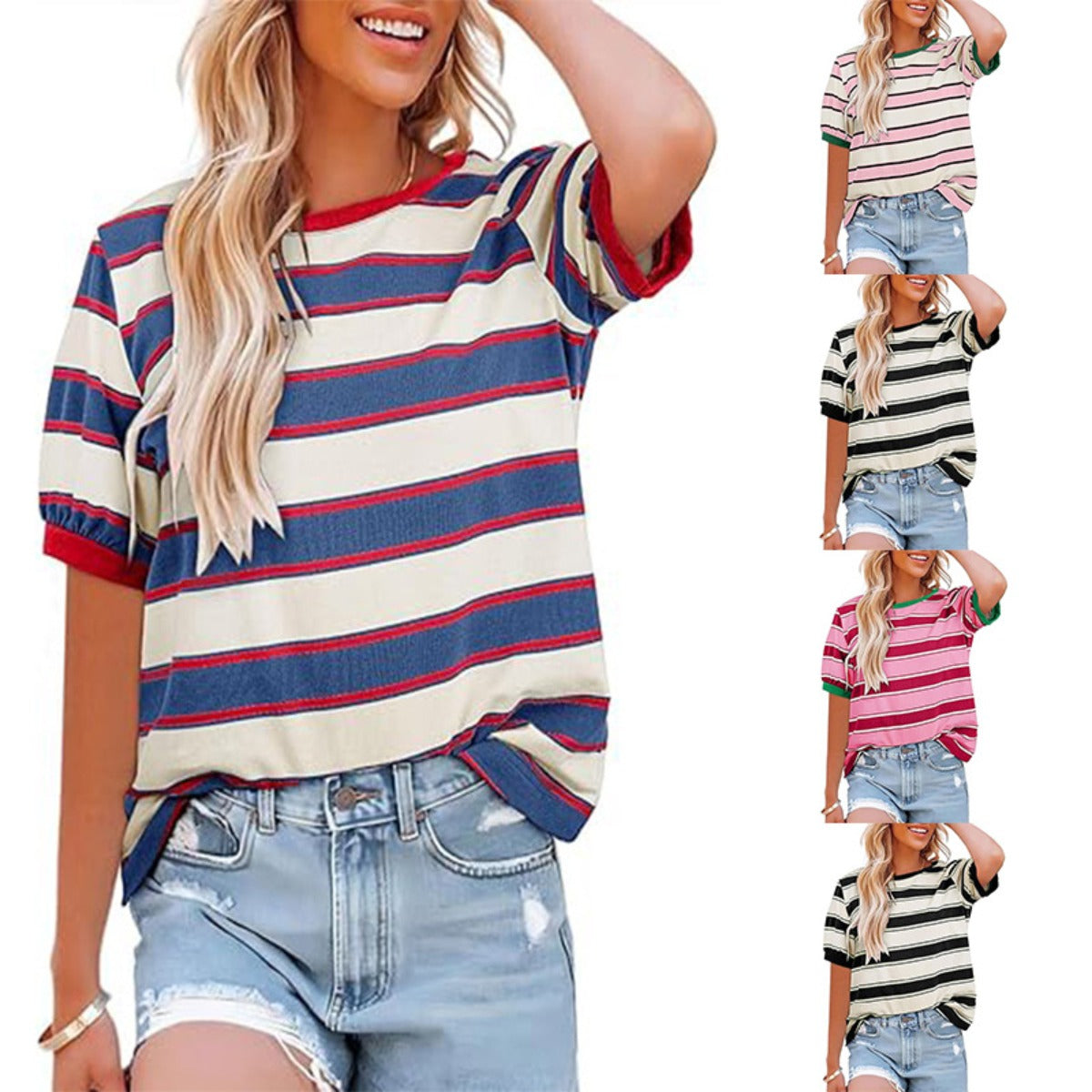 R&B | Gestreiftes T-Shirt mit Rundhalsausschnitt für Damen
