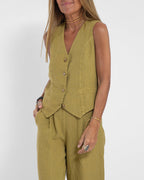 R&B | Elegantes 2-Teiliges Set Leinen Weite Hose & Weste