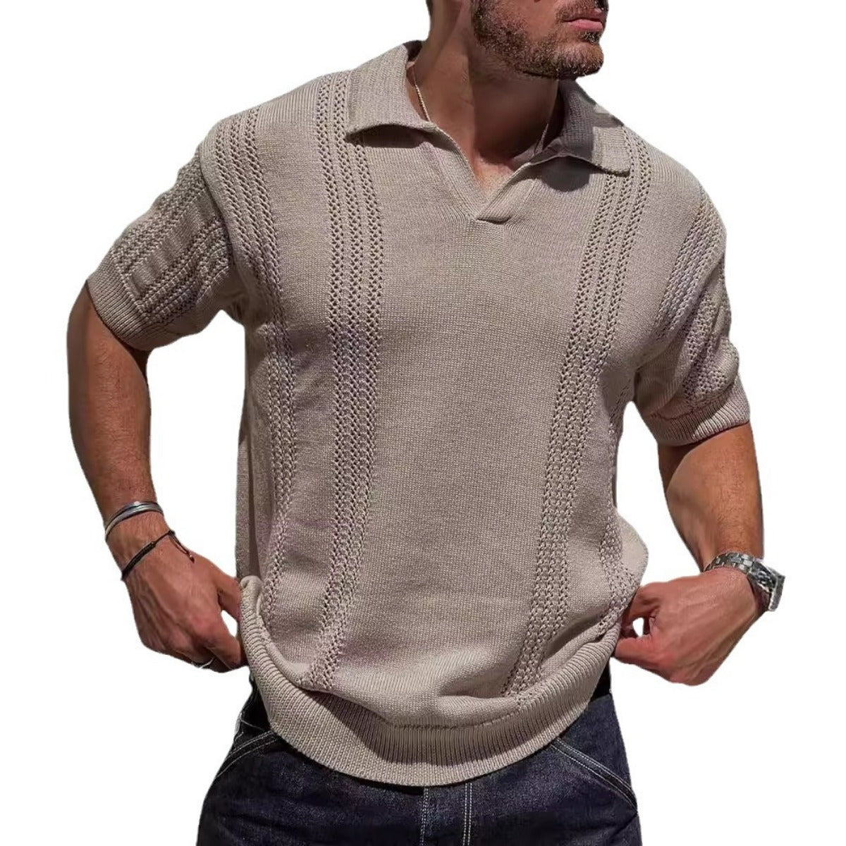 R&B | Hohles POLO-Shirt mit V-Ausschnitt