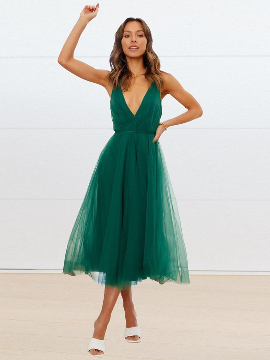 R&B | Rückenausschnitt Kreuzbandlos Ärmelloses Midi-Kleid
