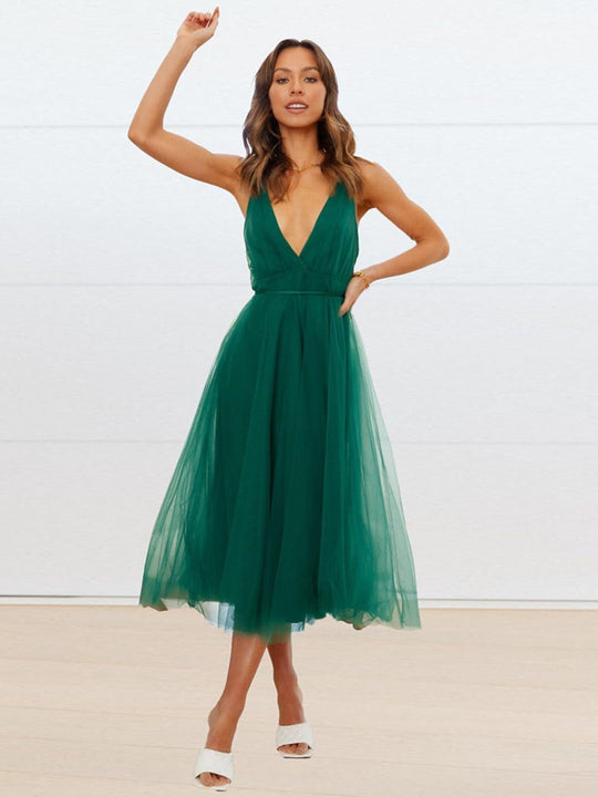 R&B | Rückenausschnitt Kreuzbandlos Ärmelloses Midi-Kleid