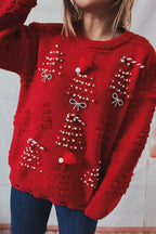 R&B | Handgemachter Perlen-Weihnachtsthema-Pullover dreidimensionaler dekorativer Pullover