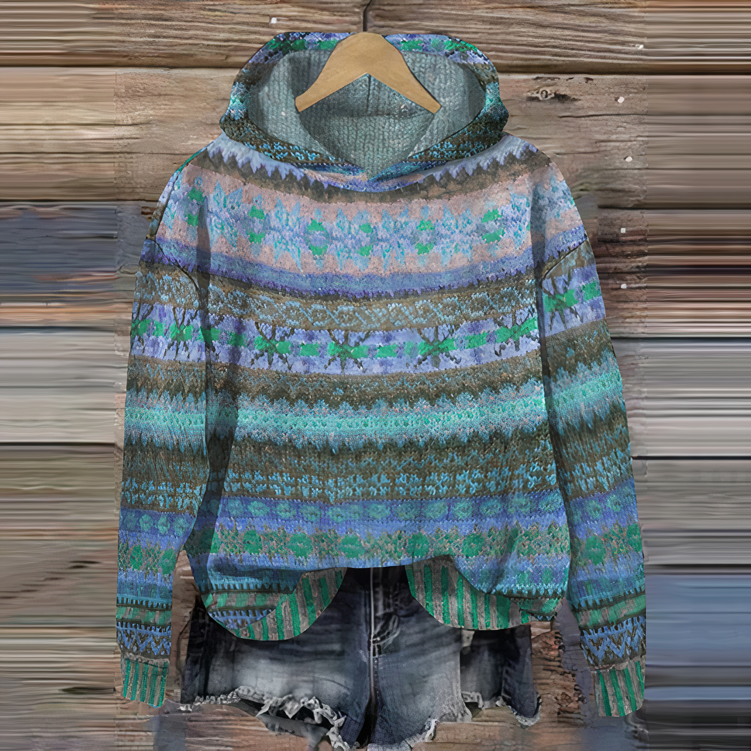R&B | 3D Fair Isle Print Hoodie Lässiger Fit Pullover Sweatshirt