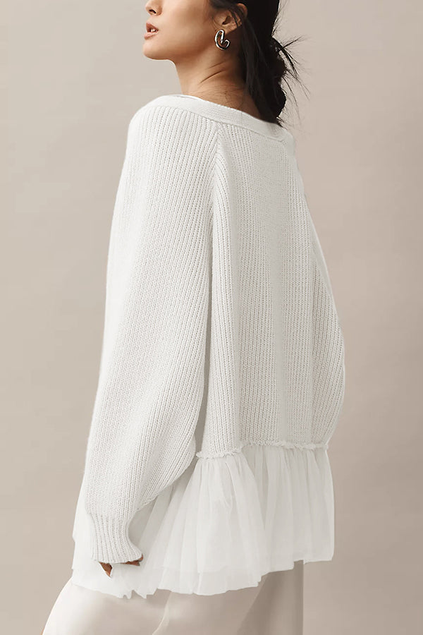 R&B | Strickjacke mit Netz-Rüsche und Langen Ärmeln