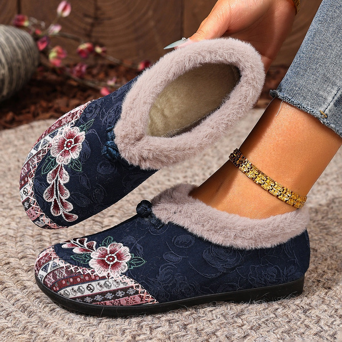 Warme, weiche Schuhe für Damen mit zartem Blumenprint R&B R&B