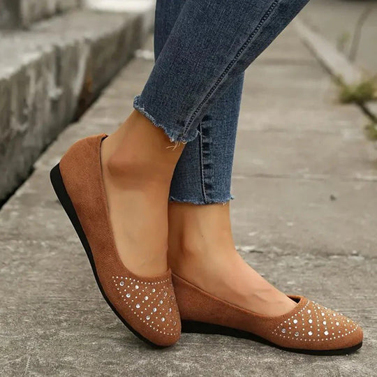Orthopädische flache Puppenschuhe für Frauen mit Kristall R&B R&B