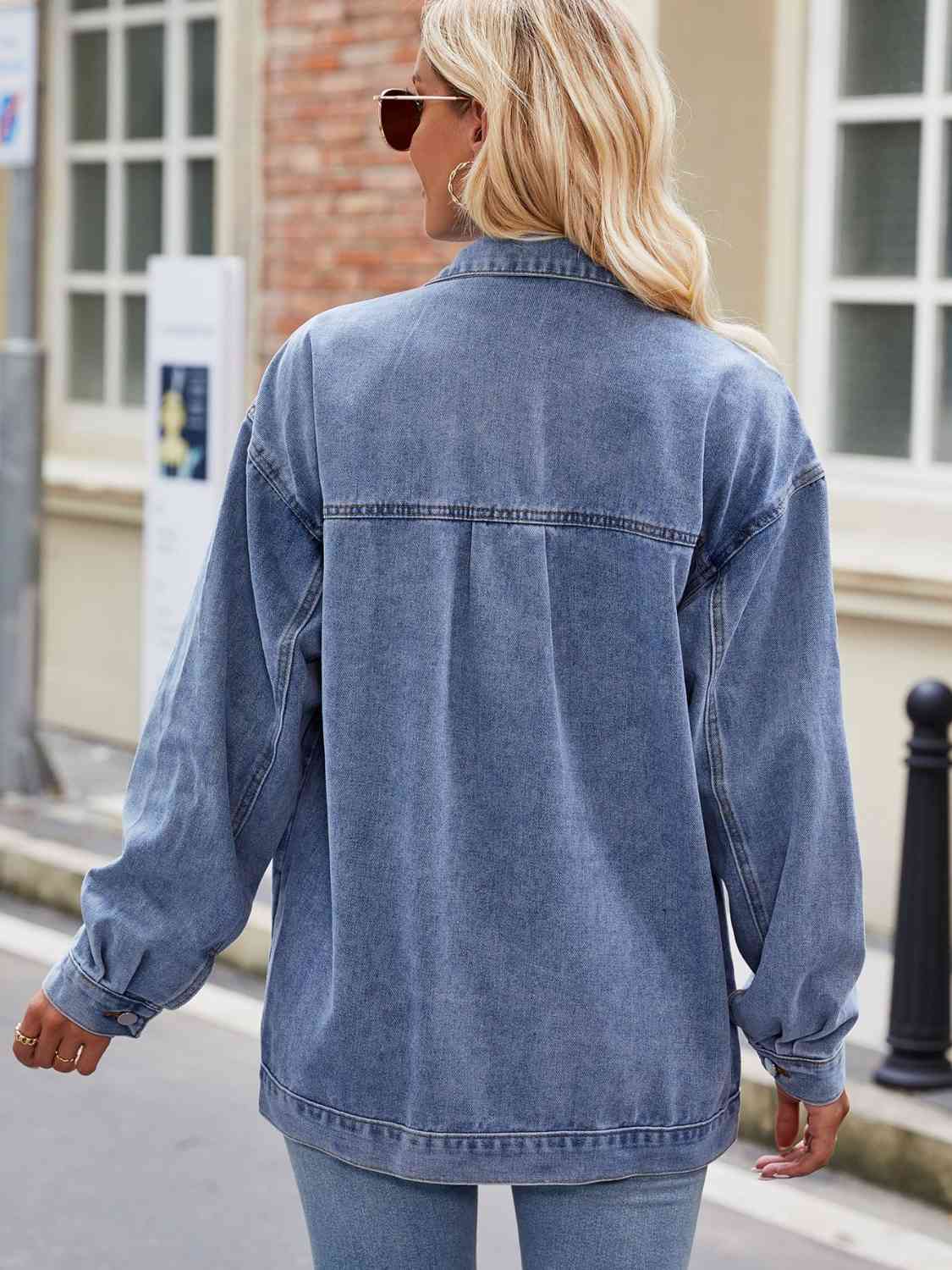 R&B | Knopf-Down Denimjacke mit Taschen