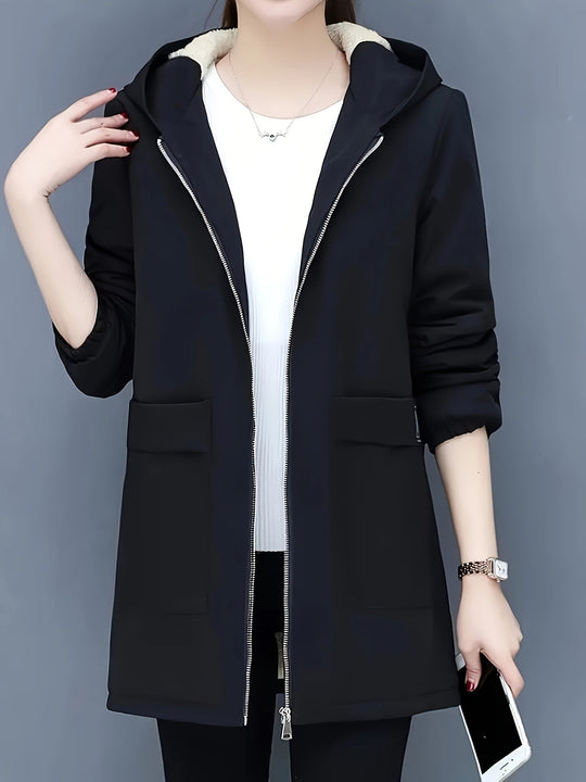 R&B | Stylische warme Fleece-Winterjacke mit Kapuze und Reißverschluss Ideal für Herbst/Winter