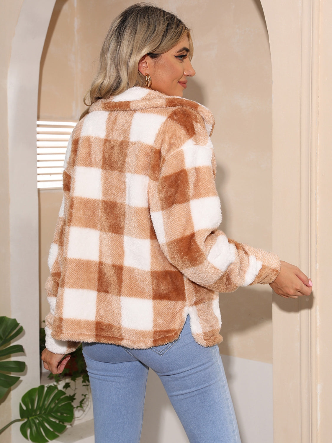 R&B | Karierter Kragen-Nacken Drop Shoulder Mantel