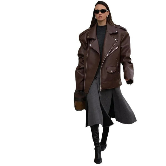 R&B | Moderne Damen Kurze Vegan-Leder-Look Jacke