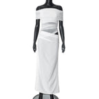 R&B | Ein-Wort-Kragen-Plissee-Kleid aus Mesh mit diagonaler Spanne