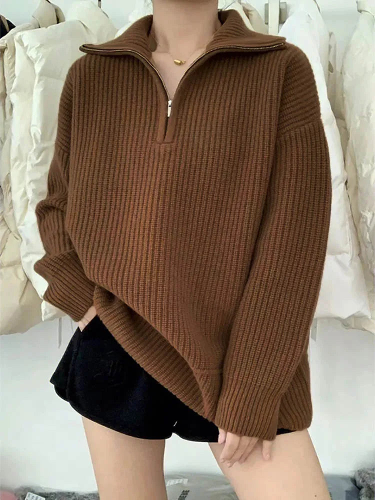 R&B | dicker Strickpullover mit Reißverschlusskragen für lässige Wärme