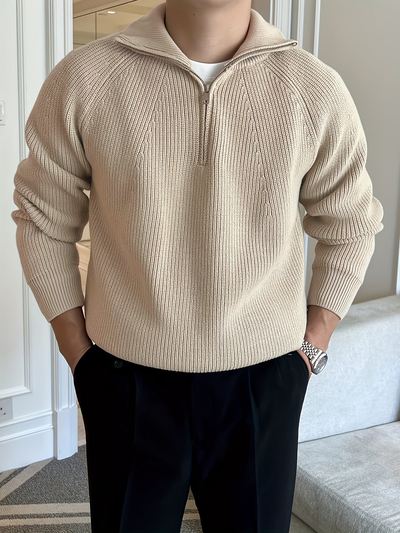 R&B | Strickjacke mit Reißverschluss und Hohem Kragen Weich und Komfortabel Acryl