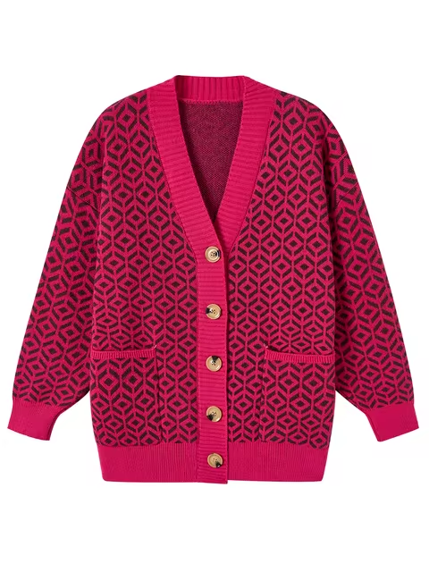 R&B | Strickjacke mit geometrischem Muster und Knopfleiste