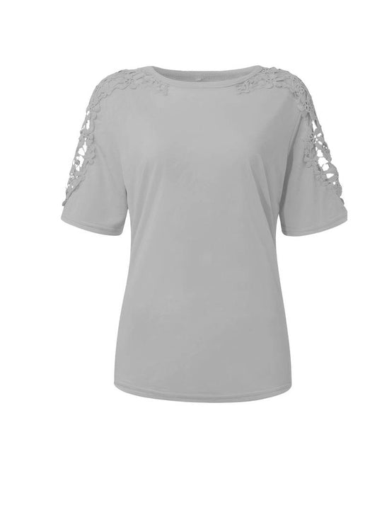 R&B | Unifarbenes Rundhals-T-Shirt Mit Spitze Naht