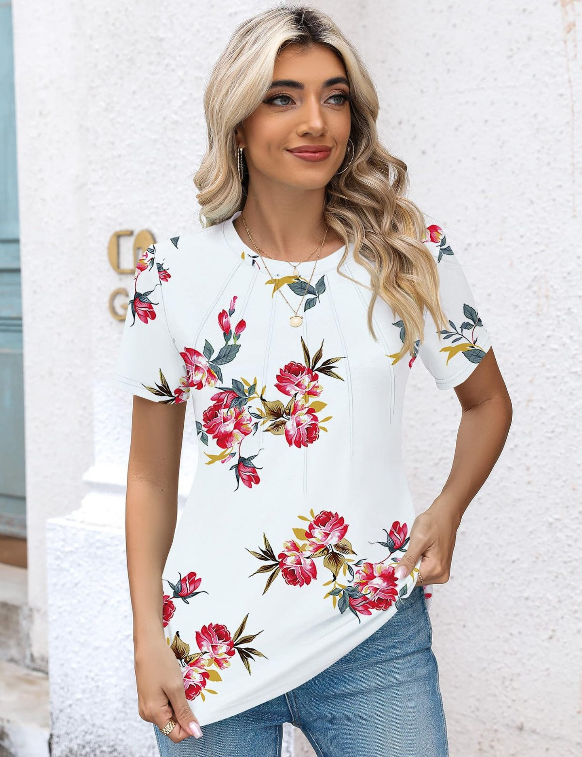 R&B | Plissee-T-Shirt mit Rundhalsausschnitt