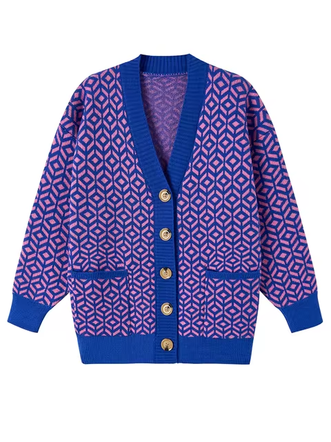 R&B | Strickjacke mit geometrischem Muster und Knopfleiste