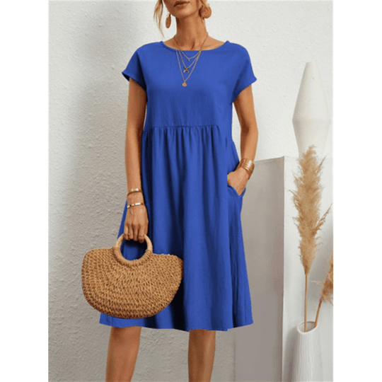 R&B | Damen Baumwoll Leinen Midi Kleid