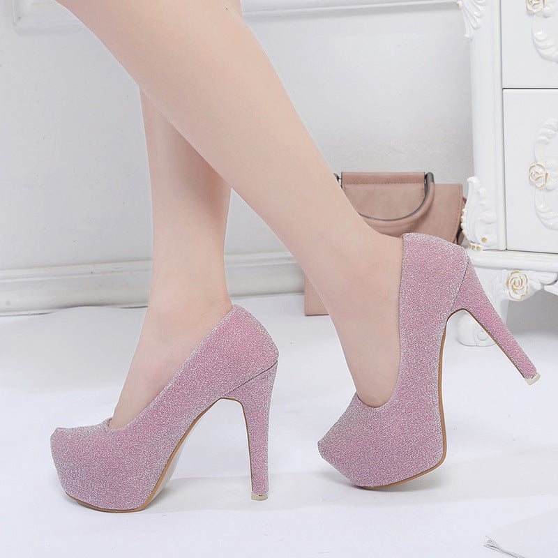 Damen elegante Glitzer-Pumps mit hohem Absatz und komfortablem Fußbett R&B