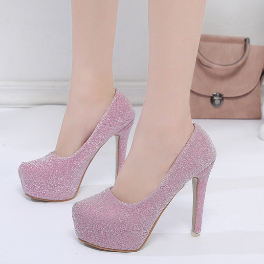 Damen elegante Glitzer-Pumps mit hohem Absatz und komfortablem Fußbett R&B