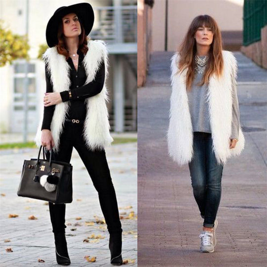 Damen Modische Kunstfell-Weste im trendigen Oversized-Schnitt R&B