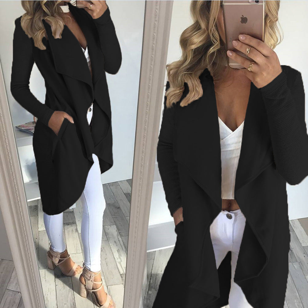 Damen langer Cardigan mit trendiger Drapierung und praktischen Taschen R&B