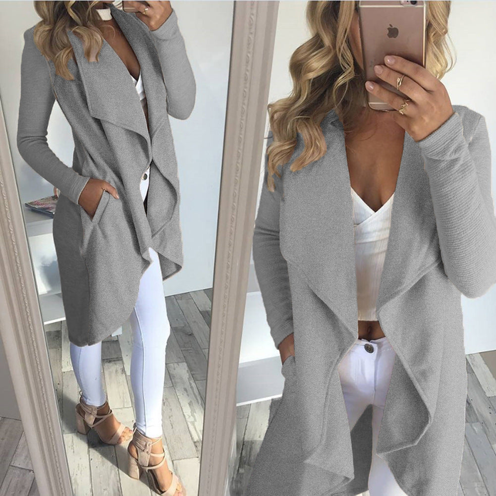 Damen langer Cardigan mit trendiger Drapierung und praktischen Taschen R&B