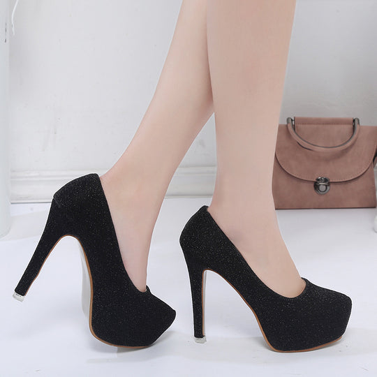Damen elegante Glitzer-Pumps mit hohem Absatz und komfortablem Fußbett R&B
