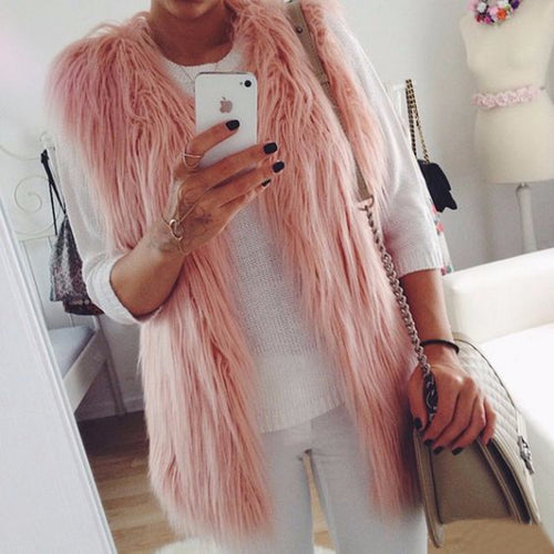 Damen Modische Kunstfell-Weste im trendigen Oversized-Schnitt R&B
