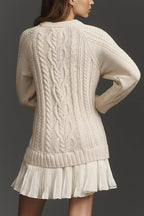 R&B | Strickkleid mit Plissiertem Chiffon Saum