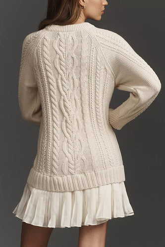 R&B | Strickkleid mit Plissiertem Chiffon Saum