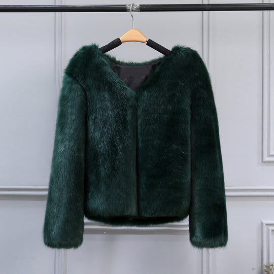 Damen Elegante Kunstfelljacke mit V-Ausschnitt und weichem Innenfutter R&B