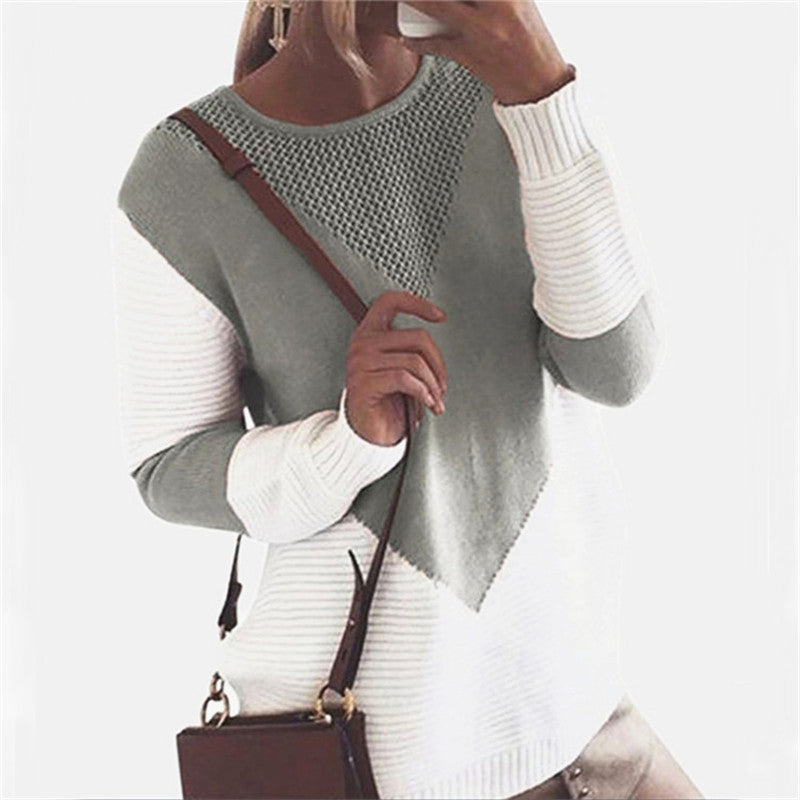 Damen Strickpullover mit modernem Farbblock und einzigartigem Strukturdesign