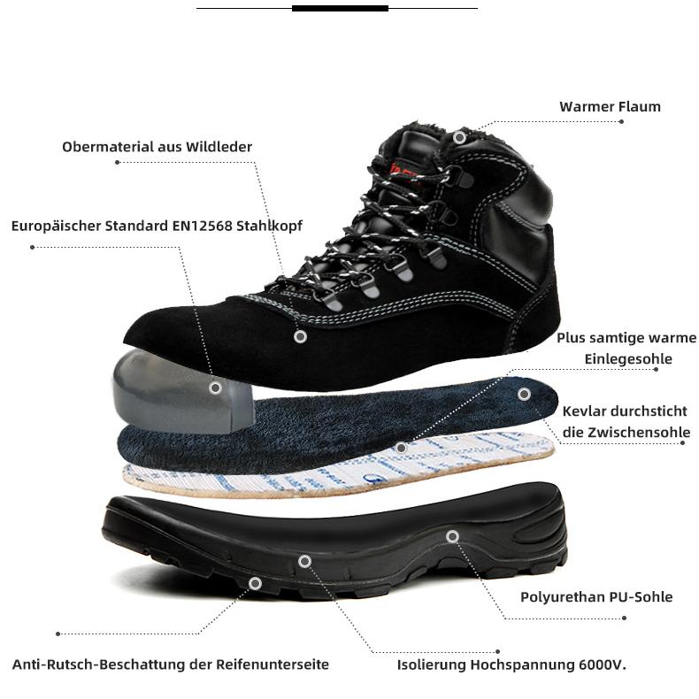 Wasserdicht Arbeitsschuhe Stahlkappe Schutzschuhe Warm Gefüttert Sicherheitsstiefel R&B