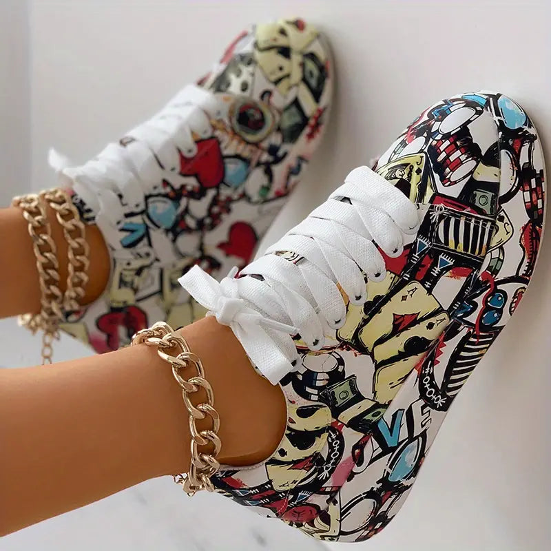 Damen Graffiti Druck Lage Turnschuhe