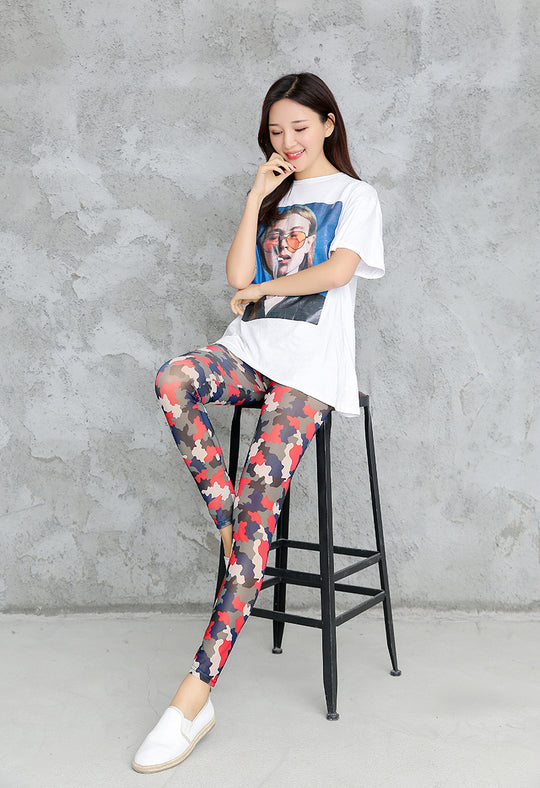 Damen Camouflage-Leggings im modischen High-Waist-Stil R&B