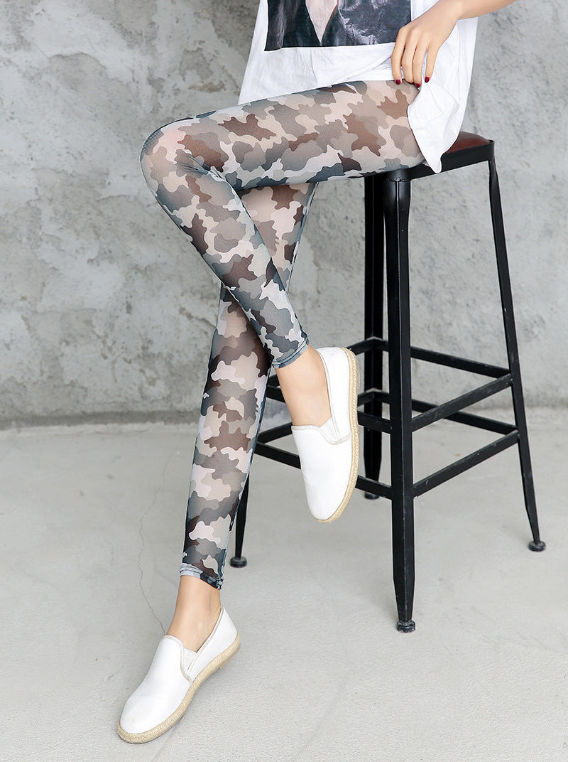 Damen Camouflage-Leggings im modischen High-Waist-Stil R&B