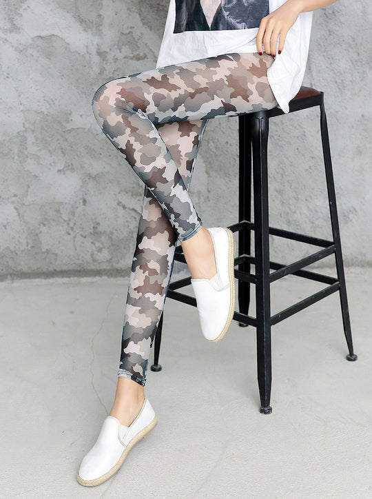 Damen Camouflage-Leggings im modischen High-Waist-Stil R&B