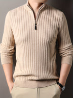 R&B | Strickpullover mit Hohem Kragen und Reißverschluss Geripptes Design Weiches Material