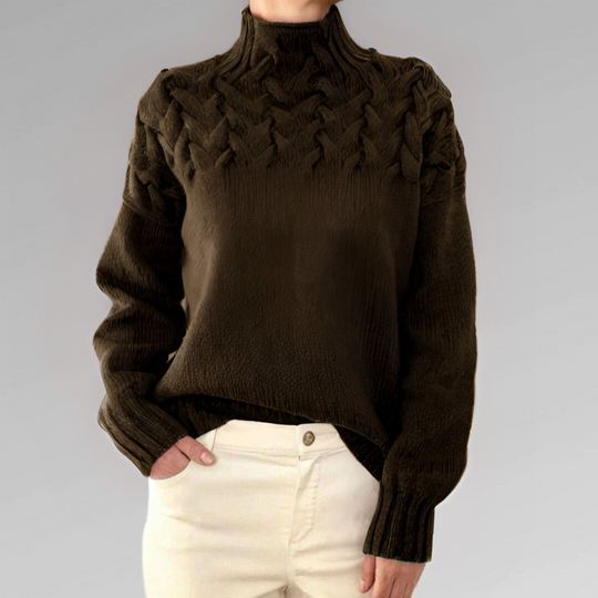 R&B | Damen-Rollkragenpullover mit Zopfmuster