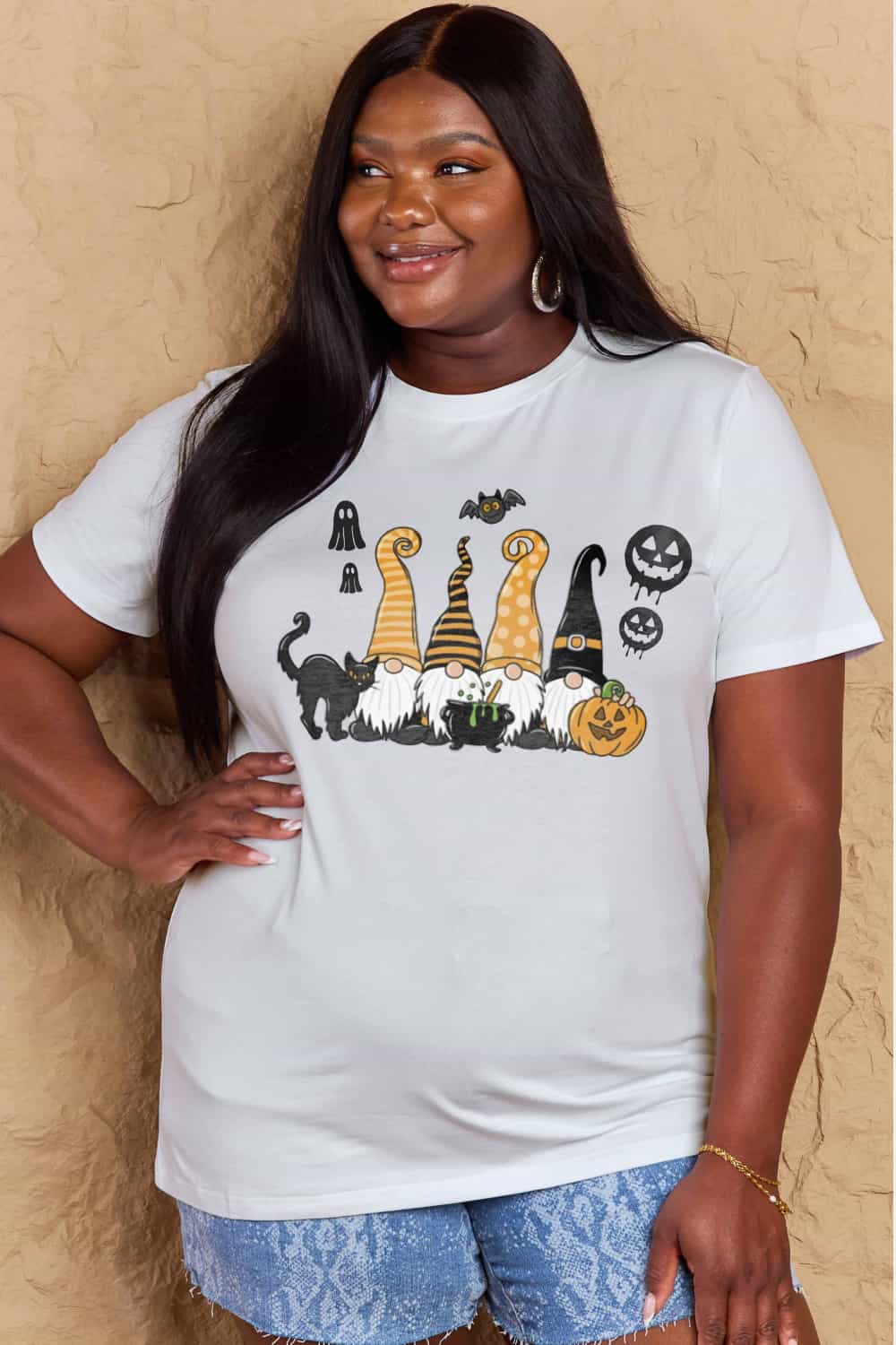 R&B | Simply Love Große Halloween-Themen Grafik Baumwoll-T-Shirt