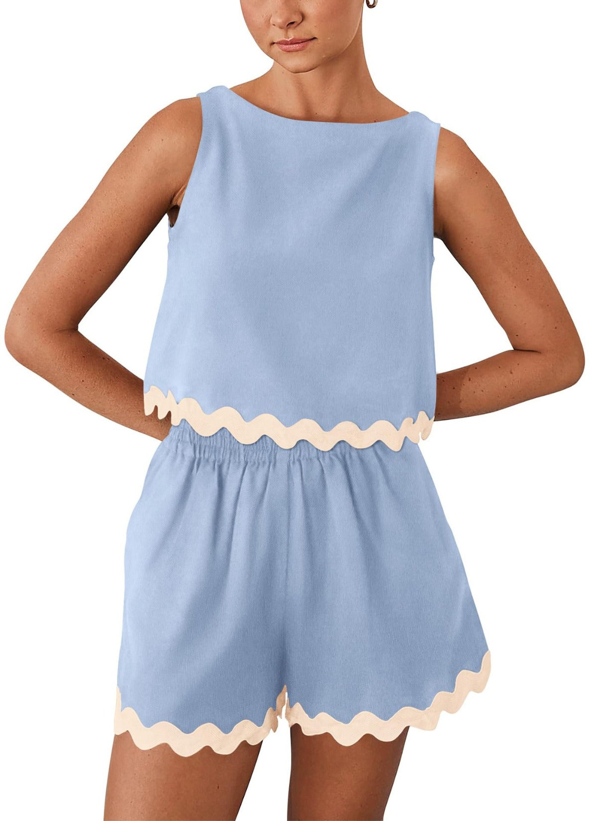 R&B | Zweiteiliges Oberteil und Shorts aus Leinen und Spitze
