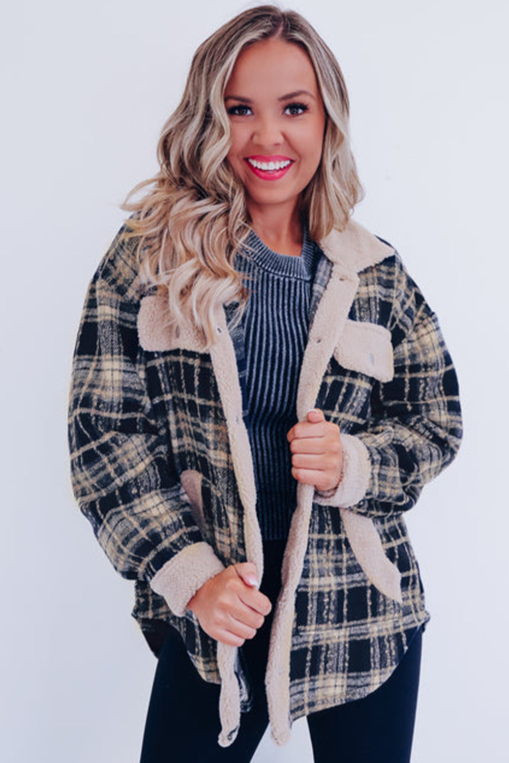 R&B | Karierter Teddyjacke mit Sherpa Polyester-mischung Warm und Bequem
