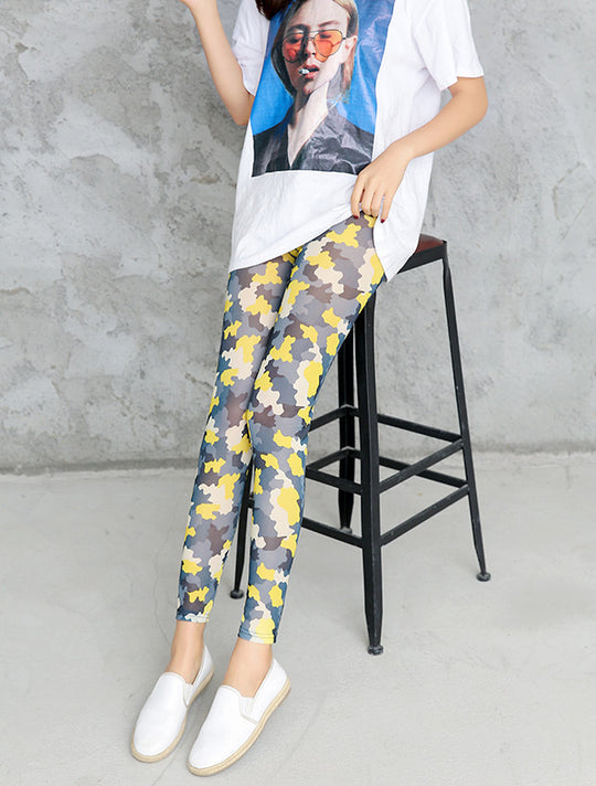 Damen Camouflage-Leggings im modischen High-Waist-Stil R&B