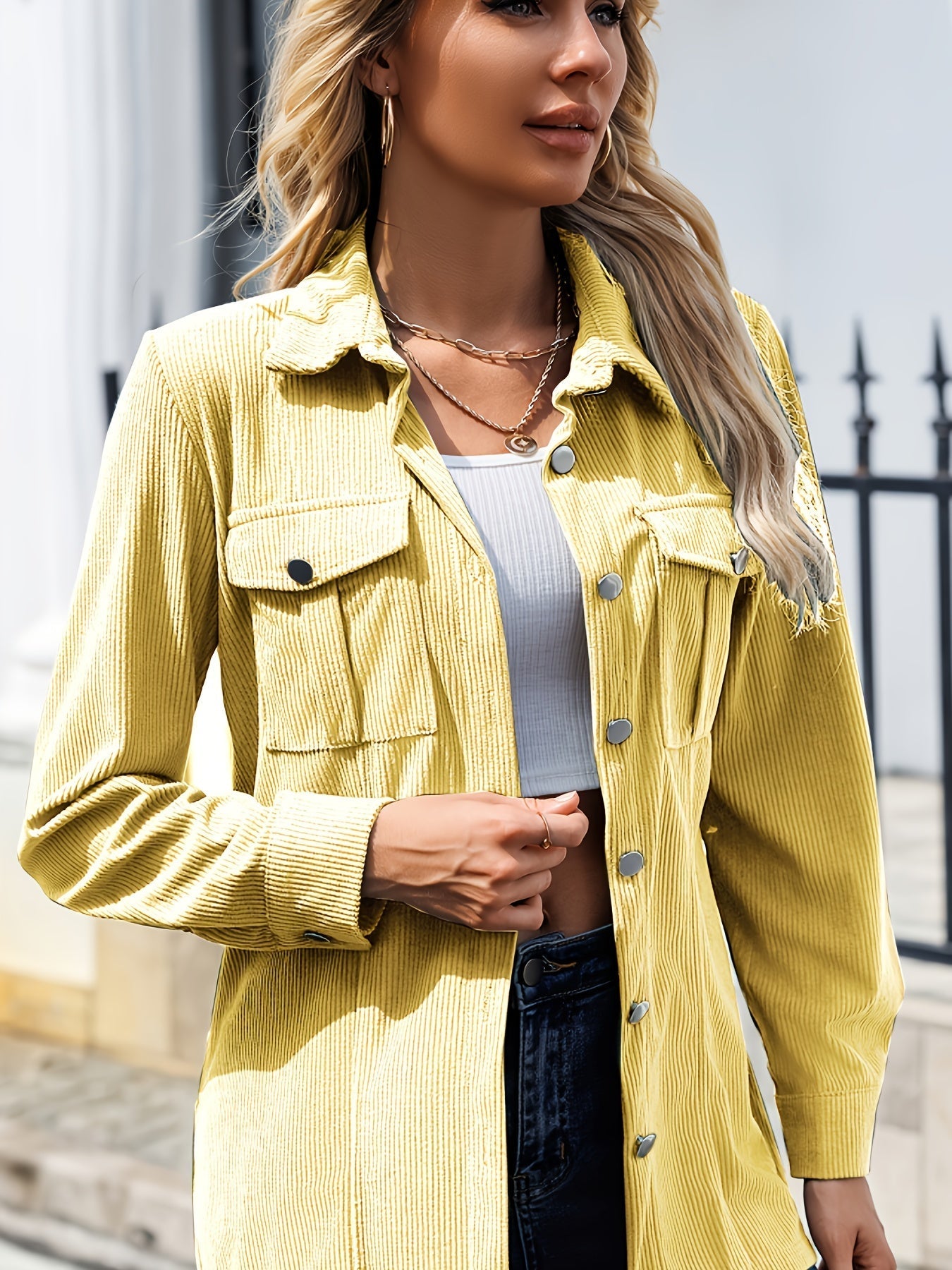 R&B | Rippjacke mit Knöpfen Polyester Lässig und Funktional