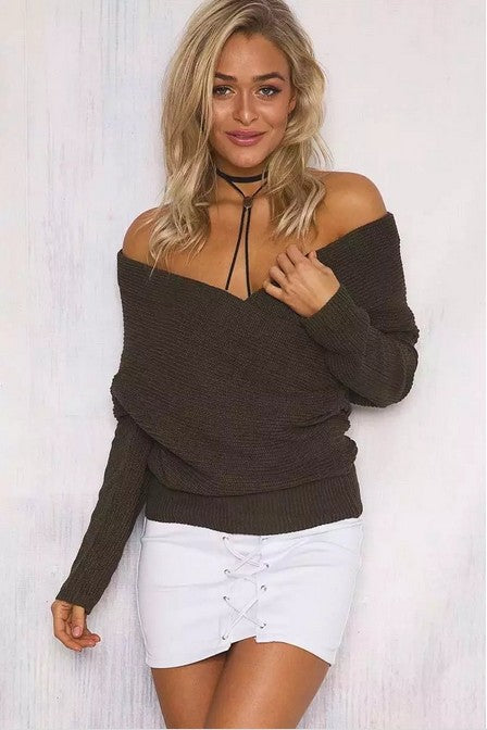 Damen Wickelstrickkleid mit tiefem V-Ausschnitt und lässigem Schnitt R&B