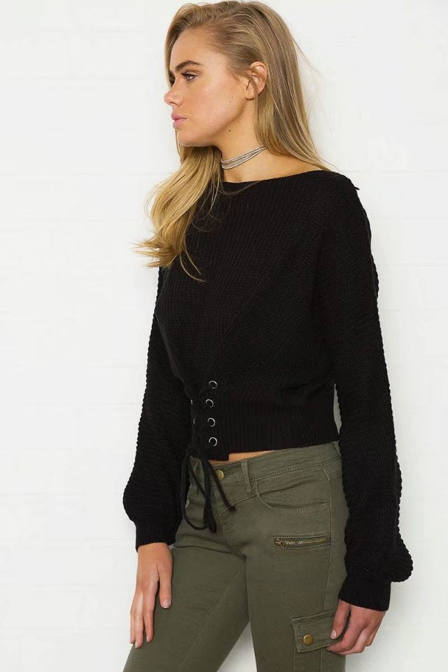 Damen lockerer Strickpullover mit ausgefallenem Rückendetail R&B