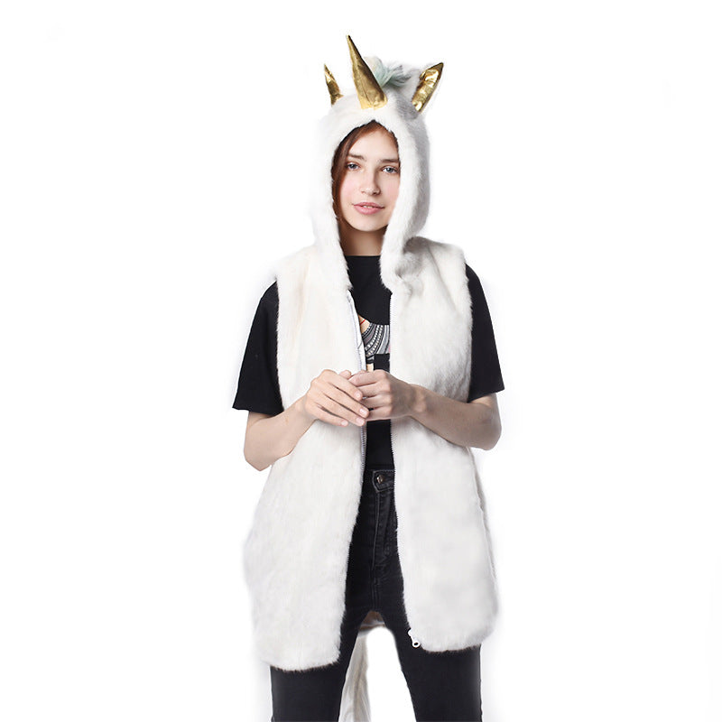Damen Kuschelige Einhorn-Weste mit Kapuze R&B